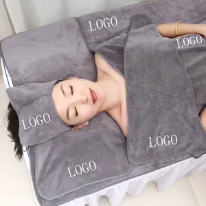 Benutzer definiertes Logo Luxus Salon Fitness Spa Badewanne Handtuch Robe Mikro faser Gesichts tücher Set