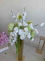 H-1013 Boule de fleurs colorée de luxe verte, décoration de mariage, rose artificielle rose et blanche, fleur de gypsophile, centre de table décoratif
