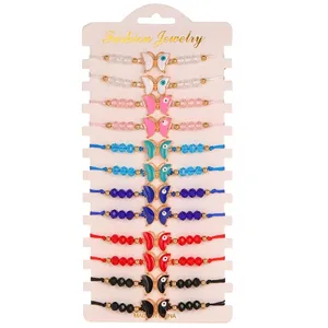 12pcs/lot Hot Sale Handmade Woven Rope Chain Bracelet Heart Buttfly Eye Crystal Beads Fashion Cuff Jewelry for Women