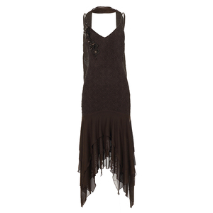 Robe asymétrique vintage pour femme, style uni, imprimé numérique, lavable, taille naturelle, amincissante, avec bretelles spaghetti en dentelle - Product Image 6