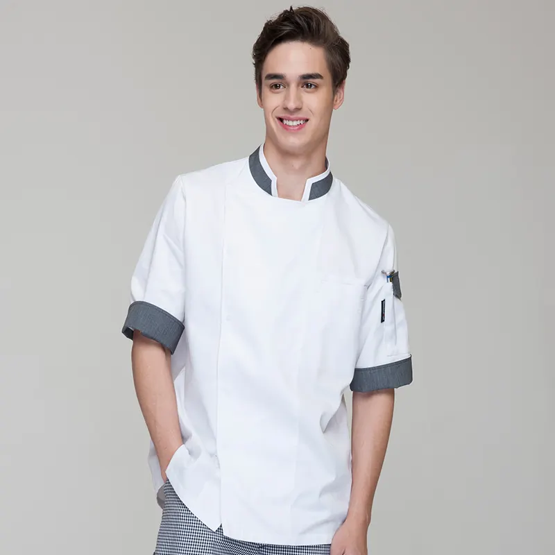 Uniforms Chef CHECKEDOUT Contrast Color Hot Sale Short Sleeve Chef Jacket White Cooking Uniform