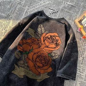 Pittura a olio t-shirt da <span class=keywords><strong>uomo</strong></span> abiti <span class=keywords><strong>Vintage</strong></span> americani pesanti a maniche corte a sette quarti di cotone <span class=keywords><strong>abbigliamento</strong></span> da <span class=keywords><strong>uomo</strong></span> - Product Image 1