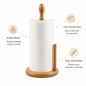 Durable Bamboo <b>Kitchen</b> <b>Paper</b> Towel Stand Holder with Eco-Friendly Design Standing Type Single Tier Storage - Product Image 4