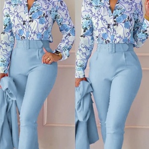 Women's 2025 Summer Casual Commuting Set Slim Fit Denim <b>Pants</b> and Short Length Hot Printed Top Digital Printing Method - Product Image 2