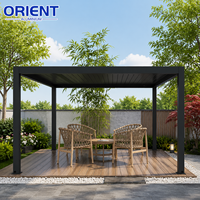 Pérgola Moderna Motorizada de Aluminio con Sistema de Techo de Láminas Ajustables para Patio Exterior, Jardín y Espacios de Vida al Aire Libre