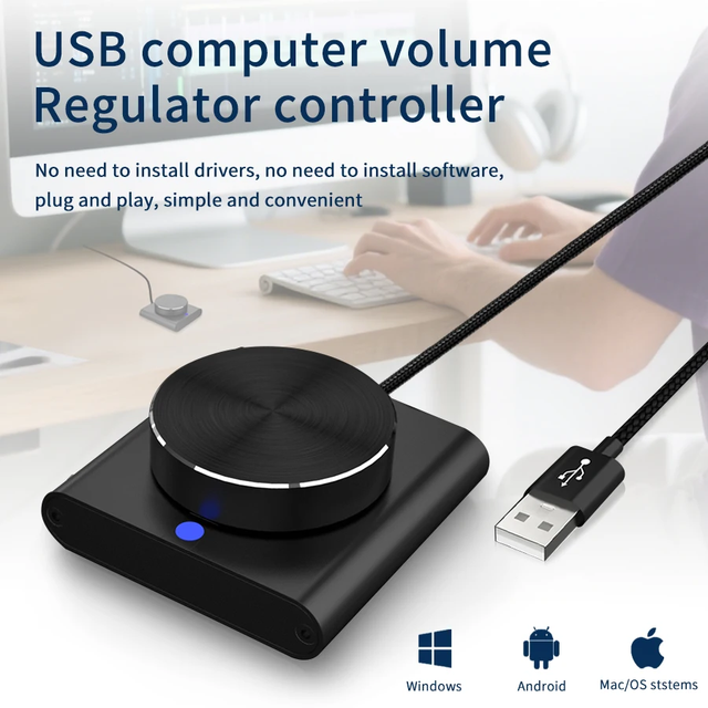 USB Volume Control Knob Adjuster Multimedia Controller Knob 1 Key Mute Pause Function for PC Support Windows IOS Android Linux