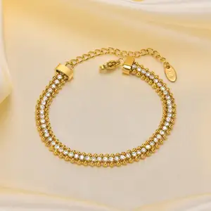 2024 European and American Versatile Zircon Women's 18K Gold Stainless Steel Bracelet