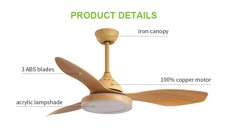 Breezelux Wood color ABS blades DC decorative living room ceiling fan with LED light