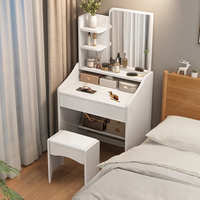Table de maquillage moderne avec panneau lumineux, miroir et rangement multifonctionnel pour la chambre à coucher et la maison