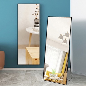Miroir rectangulaire pied, <span class=keywords><strong>grand</strong></span> format, cadre en métal, noir or, 1 pièce, suspension murale, longue longueur, miroir sur pied - Product Image 3