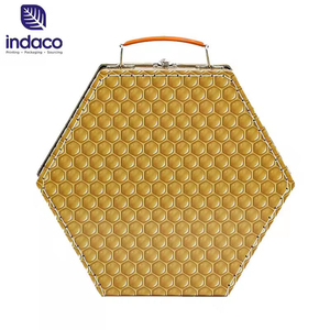 Hexagonal honeycomb pattern cardboard <b>suitcase</b> gift <b>box</b>, customized printed portable paper <b>suitcase</b> packaging <b>box</b> - Product Image 5