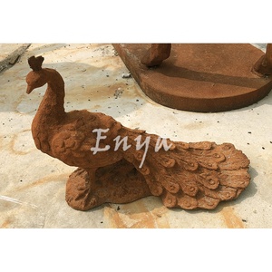 Statua di Pavone Antica in Ghisa Arrugginita, Figurina Animale Realistica L-42cm, Decorazione da Giardino, Artigianato in Metallo - Product Image 2