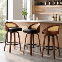 Tabouret de bar pivotant de style vintage au design moderne, avec coussin d'assise épaissi, en bois courbé et rotin, pour comptoir de cuisine