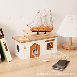 Creative wooden storage <b>box</b> for home desktop cable storage, solid wood multi-functional <b>router</b> power board concealment <b>box</b> - Product Image 2