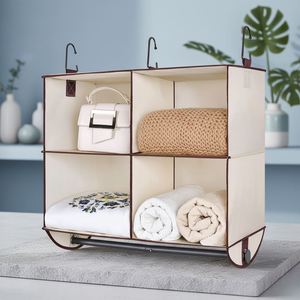 Organisateur de rangement suspendu à 4 étagères avec tringle à vêtements intégrée, en tissu non tissé renforcé pour armoire - Product Image 1