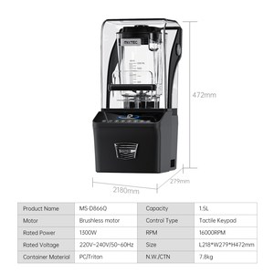 Mixeur Électrique <span class=keywords><strong>Commercial</strong></span> Haute Vitesse Silencieux à Faible Bruit pour Smoothies et Aliments, Type Traditionnel avec Capot Anti-Bruit - Product Image 4