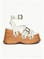 Sandales compensées rétro en bois style punk pour femme avec bride de cheville réglable en plastique et talon épais – Chaussures décontractées toutes saisons