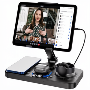 Adaptateurs CarPlay sans <span class=keywords><strong>fil</strong></span>, chargeur magnétique sans <span class=keywords><strong>fil</strong></span> 30W pour tablette, montre, station de charge sans <span class=keywords><strong>fil</strong></span> pliable 6 en 1 <span class=keywords><strong>avec</strong></span> lampe - Product Image 1