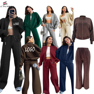 Conjunto <span class=keywords><strong>de</strong></span> Ropa <span class=keywords><strong>de</strong></span> <span class=keywords><strong>Mujer</strong></span> con Diseño <span class=keywords><strong>de</strong></span> Logotipo Personalizado, <span class=keywords><strong>Chaqueta</strong></span> Corta <span class=keywords><strong>de</strong></span> Invierno, Color Sólido, Cierre <span class=keywords><strong>de</strong></span> Cremallera, Estilo Deportivo, Pantalones Rectos Casuales - Product Image 1