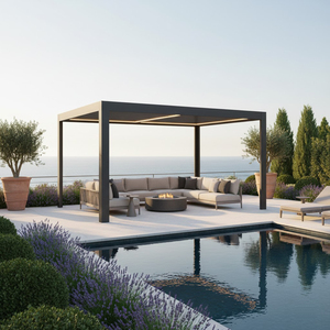 Pergola en aluminium de style artisanal, gazebo de jardin avec corniches décoratives et toit rigide pour repas en plein air - Product Image 5