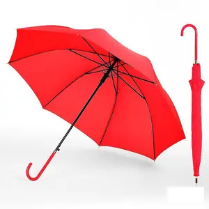 Umbrella Manufacturer Automatic Plastic J Handle Cover Straight Rain Stick Umbrella With Logo Prints