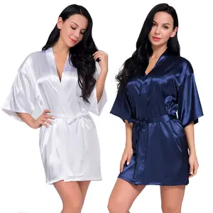 Factory Wholesale women Rose sleepwear Lace Silky Satin Kimono Robe for Girl Party Bride and Bridesmaid Robes