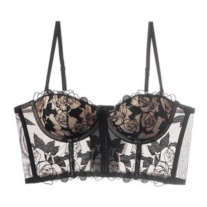 Sous-vêtements pour femme, lingerie sexy, soutien-gorge en dentelle brodée de roses, soutien-gorge à bretelles fines - Product Image 1