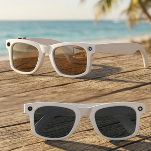 Lunettes intelligentes avec monture blanche, double caméra, verres interchangeables, en plastique et titane, anti-tremblement, enregistreur vidéo - Product Image 1