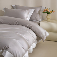 Parure de lit en satin de coton à fibres longues, luxe, avec bordure patchwork, 4 pièces, housse de couette, vente en gros, OEM