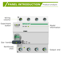 Disjoncteur différentiel industriel sur mesure SROCHN RCCB 4P 63A 30mA CE pour capacité de coupure de 10kA