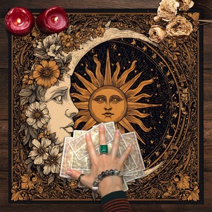 Baum des Lebens mit Bunten Blumen Altartuch Tarot-Tischdecke Sonne-Mond-Tarotkarten-Tischdecke Tarot-Matte Hexen-Heimdekoration - Product Image 3
