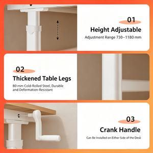 Cadre de bureau ergonomique réglable en hauteur manuellement - <span class=keywords><strong>Poste</strong></span> de <span class=keywords><strong>travail</strong></span> <span class=keywords><strong>assis</strong></span>-<span class=keywords><strong>debout</strong></span> en acier blanc avec manivelle, plage de réglage 70-110 cm, base 104x59 cm - Product Image 5