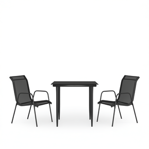 <b>Black</b> Anthracite Garden Dining Set 2 Seater Steel <b>Frame</b> Minimalist Design Outdoor Furniture Weather Resistant - Product Image 1