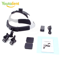 Loupes dentaires LED à 48 degrés, réglage 5X, loupes chirurgicales montées sur la tête, alimentées électriquement, avec 2 batteries, certifiées CE