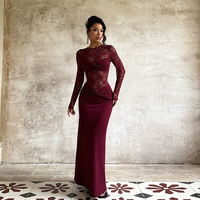 Robe de soirée personnalisée Robe sexy et élégante à manches longues et col rond Robe en dentelle avec perspective pour femmes