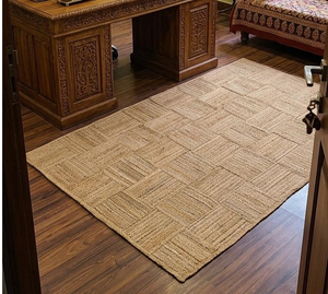 Textured Patchwork Handwoven Wool Jute Area <b>Rug</b> <b>Boho</b> Farmhouse Carpet Rustic Floor Decor Accent for Living Room Bedroom Hallway - Product Image 1