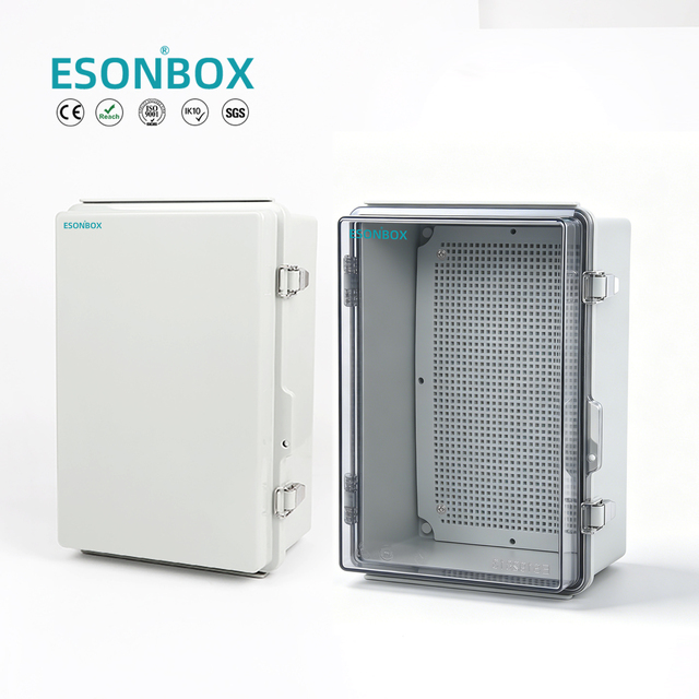 ESON IP66 Waterproof PC Clear Lid Plastic Enclosure for Electronics with Hinge and Stainless Steel Buckle IP67 260*110*70mm