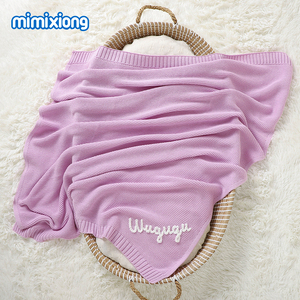 Couverture en tricot pour bébé nouveau-né Mimixiong OEKO <span class=keywords><strong>Tex</strong></span> 2024, personnalisée, faite à la main, broderie de nom de bébé, coton, crochet, tricot - Product Image 5