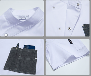 ชุดเชฟในร้านอาหารแขนสั้นแบบบางสำหรับฤดูร้อนสีพื้นระบายเหงื่อและระบายอากาศได้ดี - Product Image 4