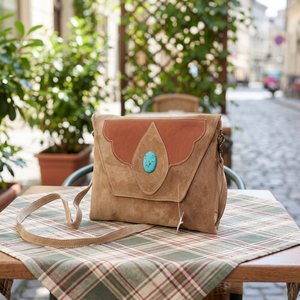 Bolso Bandolera de Gamuza Hecho a Mano KAMARVY con Cierre de Solapa y Botón Turquesa, Ecológico, 1-1.9L, para Uso Diario Informal - Product Image 2