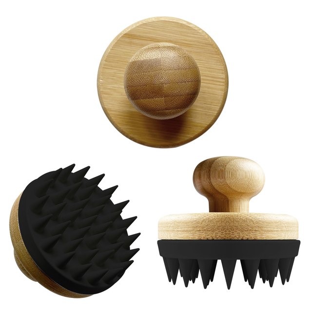 Deep Clean Ecological Material Soft Silicone Bamboo Hair Scalp Massage Shampoo Brush