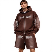Ensemble sweat à capuche et short personnalisé en polyester épais, fermeture éclair, style streetwear, tenue assortie, fabricant OEM ODM sous marque privée