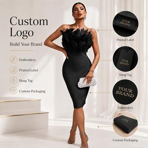 <span class=keywords><strong>Robe</strong></span> de soirée élégante noire en plumes sans bretelles, moulante, mi-longue, sexy, pour femme, <span class=keywords><strong>robe</strong></span> de <span class=keywords><strong>cocktail</strong></span> - Product Image 2