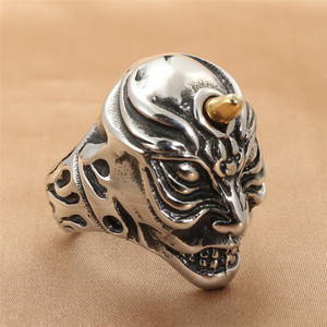 Men's <b>Titanium</b> Steel Skull <b>Ring</b> Retro Punk Style Two Tone Geometric Design Gift Jewelry 290100 - Product Image 1