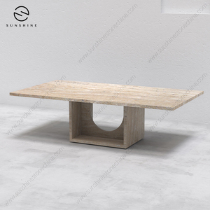 Table basse en béton de style industriel moderne et durable avec plateau en travertin et structure en acier pour salon, marque OEM - Product Image 6