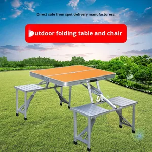Outdoor Integrated Foldable Metal Aluminum Alloy Chair <b>Table</b> Set Four-Piece Night Market Stall Camping <b>Table</b> Outdoor Furniture - Product Image 4