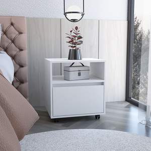 DB Modern Luxury One-Drawer Nightstand Solid Wood <b>White</b> Finish Accent <b>Side</b> Table for Apartment Bedside Cabinet - Product Image 1