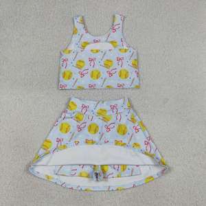 Toddler Girls Summer Softball Print Active Outfit Soft and Stretchy Sleeveless Tank Top With Shorts Two Pieces Athletic Set - Product Image 2