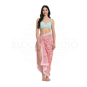 Paréo en coton imprimé à la main avec motif œillet rose et orange pour femme, léger, idéal comme cache-maillot de bain, pour la plage et les vacances d'été - Product Image 3