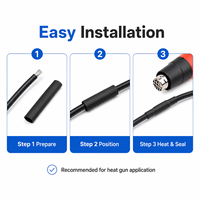 Tube thermorétractable de 6,4 mm avec colle 3:1, gaine thermorétractable noire à double paroi avec adhésif, rouleau de tube thermorétractable